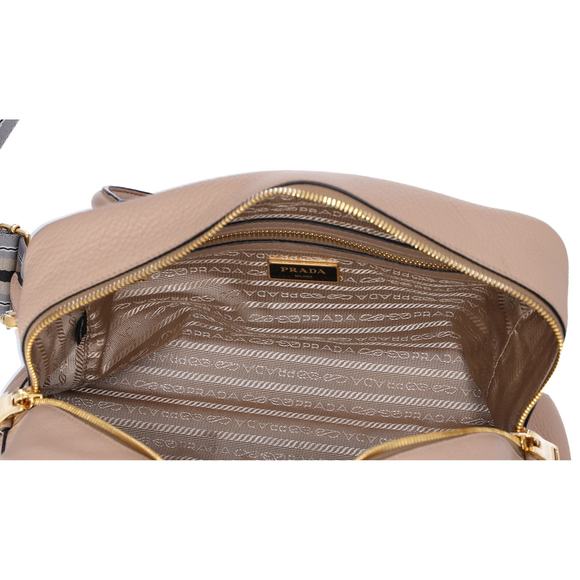 PRADA Vitello Phenix Bauletto Handbag 1BB086 Taupe Pebbled Leather - Picture 7 of 9